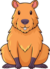 Fototapeta premium Capybara cartoon illustration, cute sitting rodent character, South American animal mascot, wildlife nature design, adorable capybara art for kids, zoo animals, exotic fauna, funny capybara vector