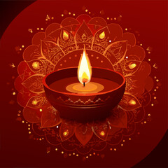 Vibrant Diwali Celebration A Mandala of Lit Diyas Illuminating a Festive Orange Backdrop