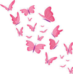 Vibrant background with colorful flying butterflies in a whimsical pattern