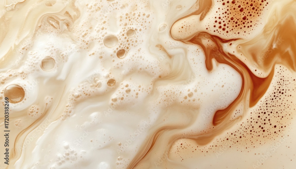 Poster the image shows a close-up view of coffee foam, exhibiting a swirling pattern with varying densities