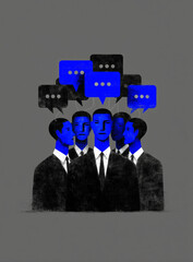 Business social communication, business, communicating, social marketing, comments, concept, social media content, layered, business owner managing comments online about company