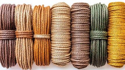 Colorful spools of natural fiber rope