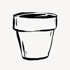 Clay pot clipart, drawing illustration, black and white design