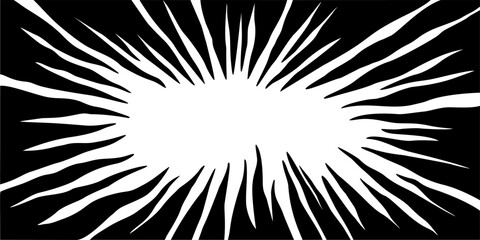 Comic background with irregular black lines, radial speed effect frame. Speed effect comic style illustration for anime posters, stickers, covers, and dynamic graphic designs