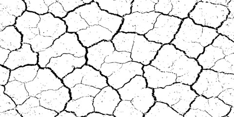 A drought-stricken landscape of dry, cracked earth reveals a textured pattern of clay soil