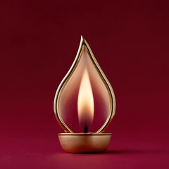 Fototapeta premium elegant flame icon, an elegant and simple flame icon with a thin gold outline and a gradient from orange to red on a deep red background