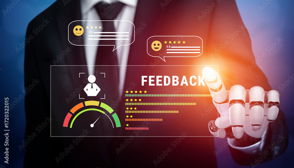 Poster an ai system for analyzing customer feedback and measuring service quality. a dashboard using ai to 
