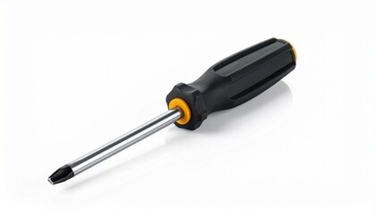 Close-up of a Phillips screwdriver with ergonomic black and orange handle, highlighting tool design and functionality for mechanical tasks.