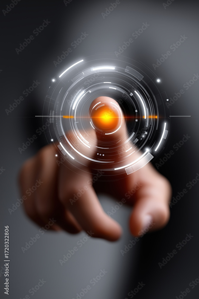 Poster touching a virtual interface with glowing elements