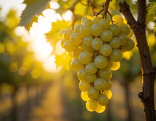 Glowing Ripe Grapes on the Vine at Sunset
