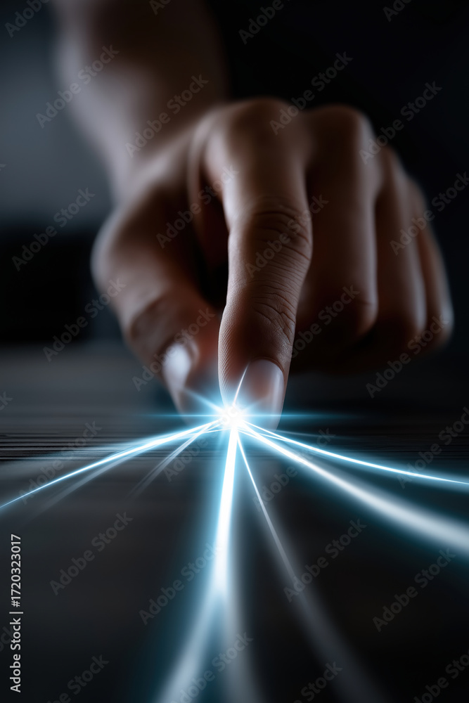 Poster touching light with a finger in a dark environment