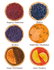 Watercolor Mini Tarts – Hand-Painted Pastry Illustration Set