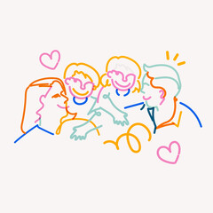 Happy family pop doodle line art