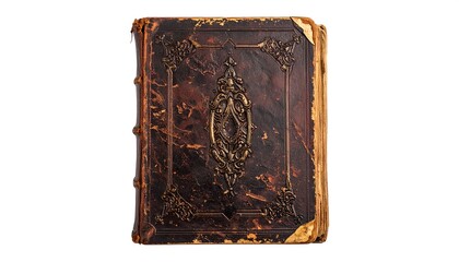 Antique book, aged leather cover, ornate design