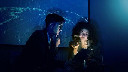 Business team discussing and using technology artificial intelligence with digital Ai assistant....
