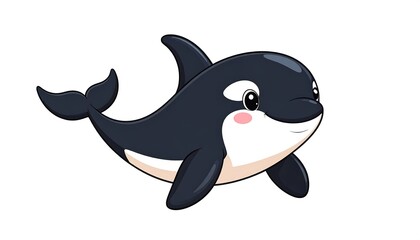 Adorable cartoon orca, swimming playfully