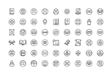 Vector art of set of handdrawn islamic and religious icons in a circular outline