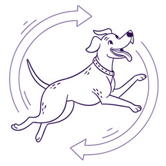 Vector art of a cheerful dog is running in a circle, depicted in a clean line art style, suggesting movement and playfulness, the design is simple yet expressive, ideal for various applications