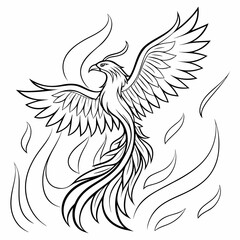 Vector art of a detailed vector illustration of a phoenix rising from flames, showcasing intricate line work and a sense of mythical rebirth