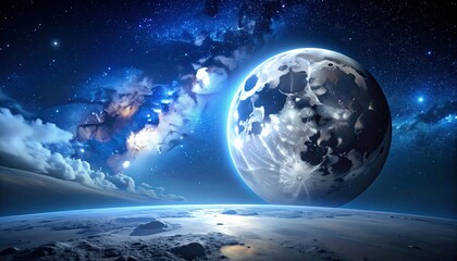 A futuristic, vibrant space scene with a large planet