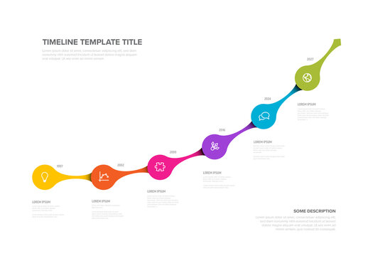 Colorful Horizontal Timeline Infographic with Milestones and Icons on the curve