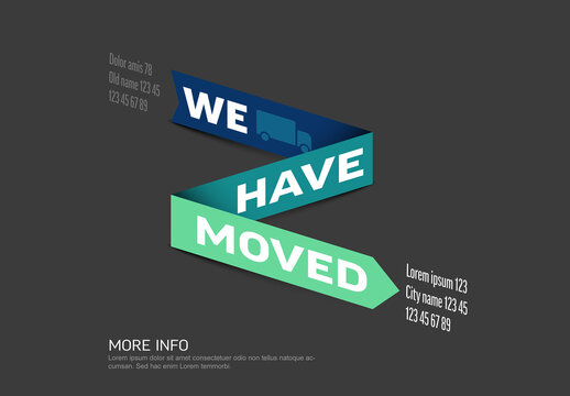 We Have Moved - New Address Announcement flyer banner poster graphic with Truck Icon