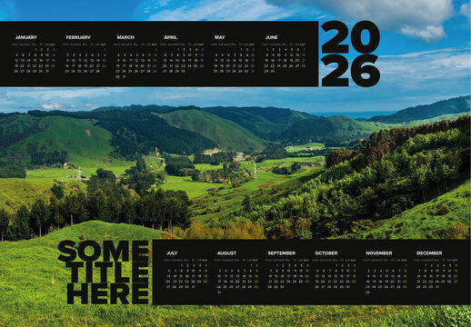 2026 Black Calendar Template with Photo Placeholder in the Background