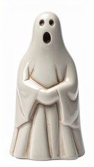 Obraz premium Isolated Ceramic Ghost Figure with Open Mouth Standing on White Background