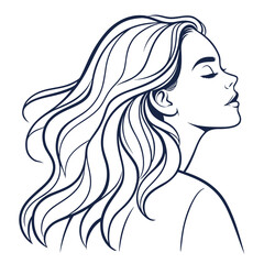 Vector art of elegant line art illustration of a woman with flowing hair perfect for beauty, fashion, or wellness themes minimalist design with graceful lines