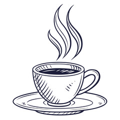 Vector art of sketch of a steaming coffee cup, perfect for illustrating morning routines, coffee breaks, or the simple pleasure of enjoying a hot beverage