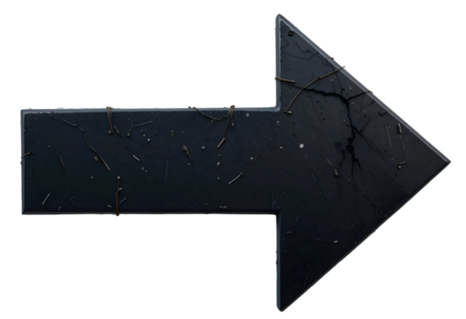 Distressed Dark Arrow with Cracks and Wrapped Wires Gritty Rightward Symbol for Industrial and Thematic Artwork