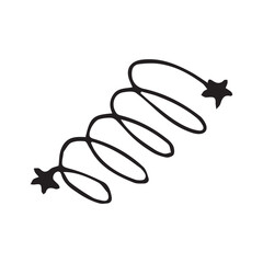 Spring with star ends hand-drawn in black and white as playful decorative element. Vector hand drawn illustration for postcards, logo, stikers, polygraphy and social media. Not AI