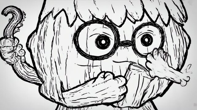 Engraved caricature of a creature with glasses