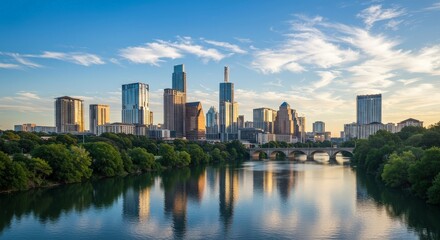 Fototapeta premium Austin Texas skyline Colorado River clear sky