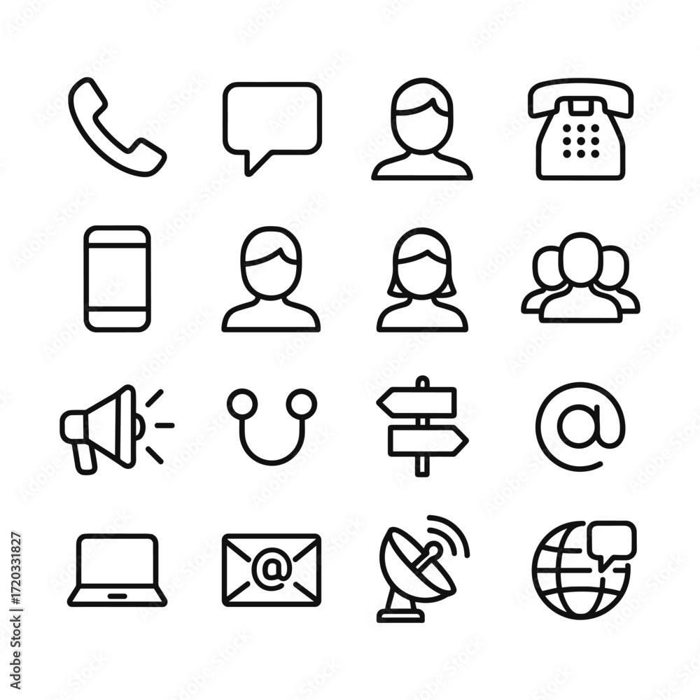 Poster communication icon set with internet and web symbols. outline symbols. line design
