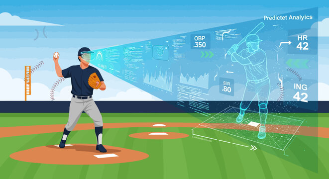 Baseball Pitcher with Augmented Reality Headset, Throwing Pitch, Data Overlay