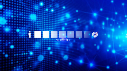 Next step business concept, Goal and target, Success and business target, Next step of work, plan, strategies, vision, project implementation