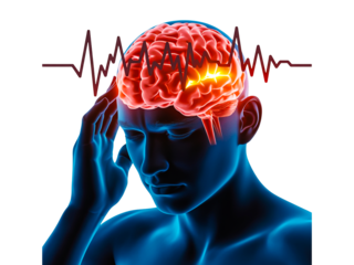 Brain with headache isolated on transparent background, medical illustration concept