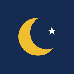 Gold crescent moon & white star on navy background, minimalist design