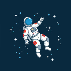 Astronaut floating in dark space, stars and dots surround
