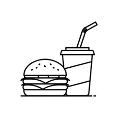 Burger and soda drawing line art style