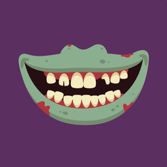 Obraz premium Zombie mouth with dirty teeth and blood stains over a purple background