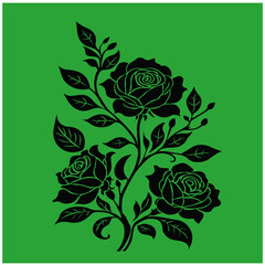 Ornamental Floral Design A classic black and white floral design element featuring elegant, curved leaves and intricate detailing. Perfect for use in decorative borders, logos