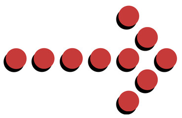 arrow of red dots, isolated background