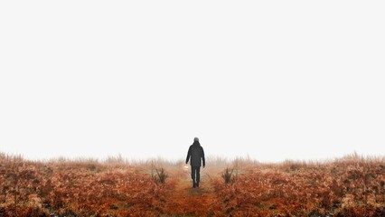 Fototapeta premium Man walking with lantern border background