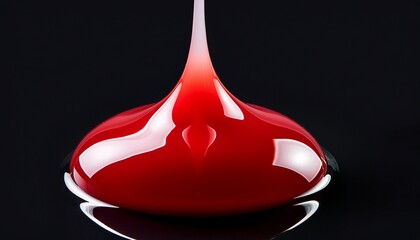 isolated red liquid droplet with glossy surface on a plain black background in a close up viewisolated on white background