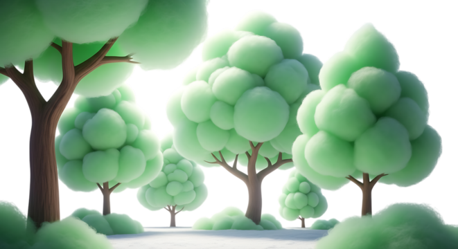 Stylized Cartoon Forest with Fluffy Green Trees image - Powered by Adobe