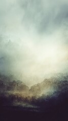 A serene mist-covered forest with light filtering through fog, presenting an atmospheric woodland scene. Ethereal and dreamlike, this tranquil natural landscape invites reflection and a sense of