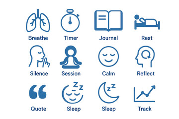 Mindfulness and relaxation icons for calm and restful practices
