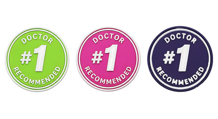 Three Doctor Recommended Badges isolated on a transparent background number